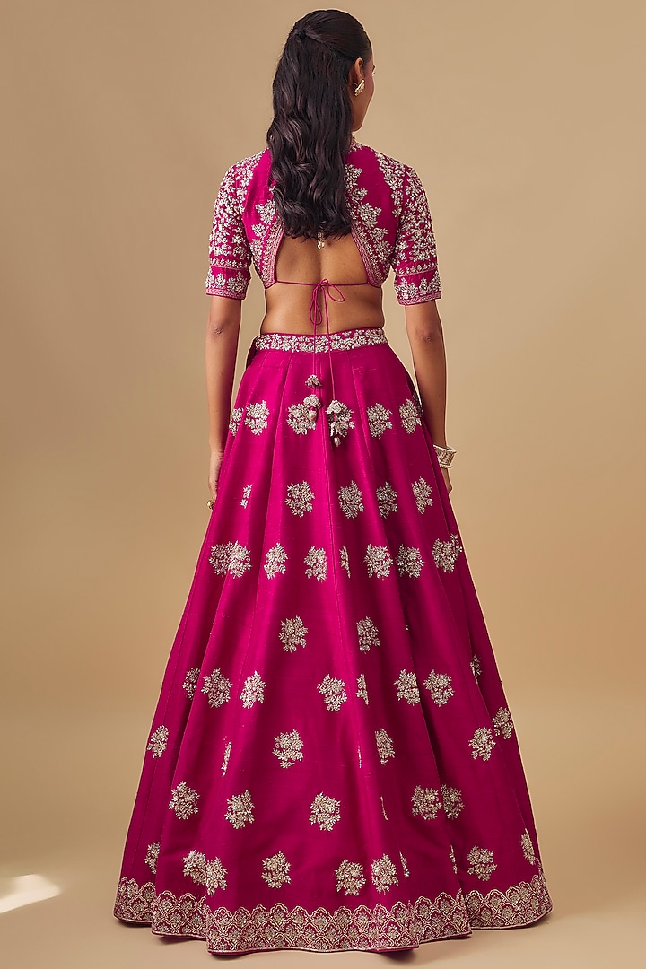 Pink Raw Silk Zardosi Embroidered Bridal Lehenga Set by Jayanti Reddy at Pernia's Pop Up Shop