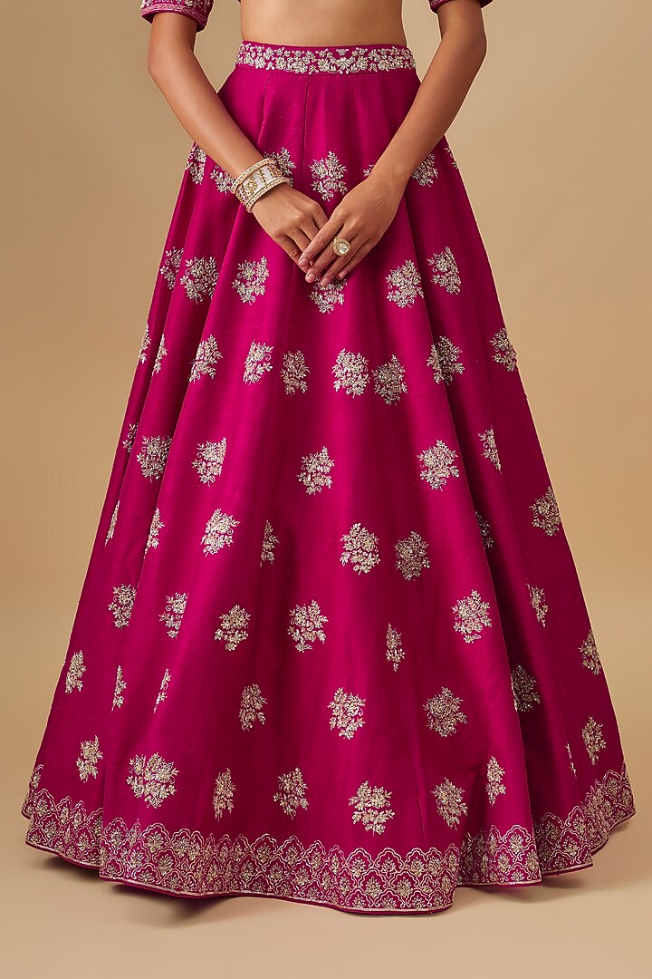 Pink Raw Silk Zardosi Embroidered Bridal Lehenga Set by Jayanti Reddy at Pernia's Pop Up Shop