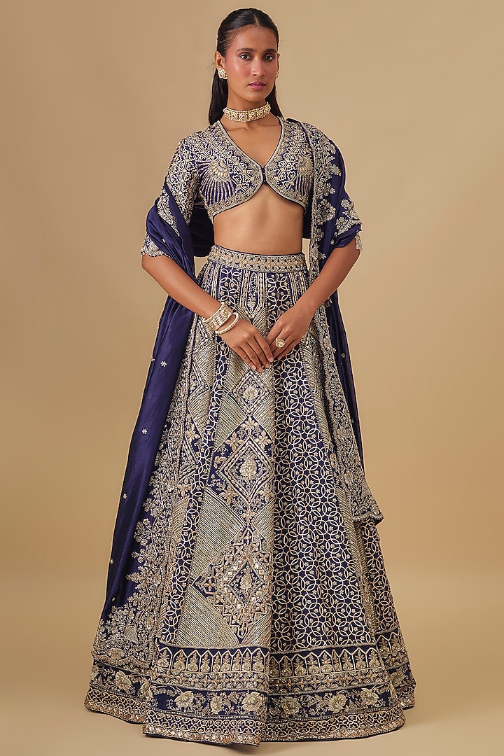 Purple Raw Silk Zardosi Embroidered Bridal lehenga for 22 Lehenga Set by Jayanti Reddy at Pernia's Pop Up Shop