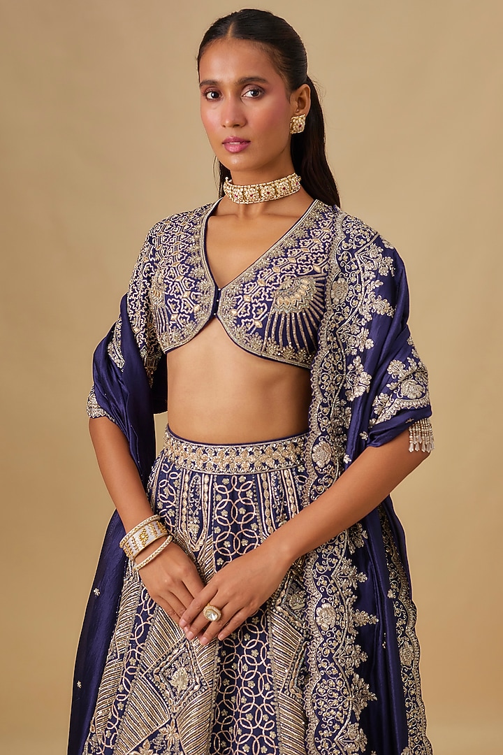 Purple Raw Silk Zardosi Embroidered Bridal Lehenga Set by Jayanti Reddy at Pernia's Pop Up Shop