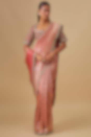 Red Banarasi Silk Zardosi Embroidered Bridal Saree Set by Jayanti Reddy at Pernia's Pop Up Shop