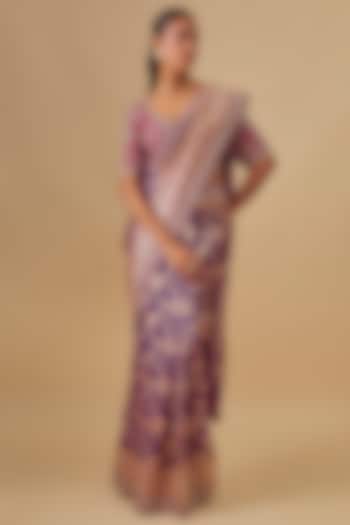 Purple Banarasi Silk Zardosi Embroidered Bridal Saree Set by Jayanti Reddy at Pernia's Pop Up Shop