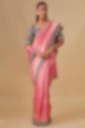 Pink Banarasi Silk Zardosi Embroidered Bridal Saree Set by Jayanti Reddy at Pernia's Pop Up Shop