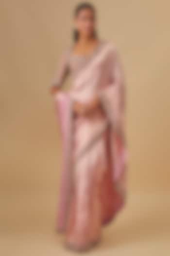 Pink Banarasi Silk Zardosi Embroidered Bridal Saree Set by Jayanti Reddy at Pernia's Pop Up Shop