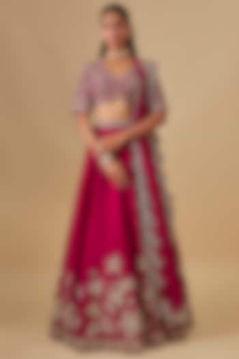Pink Raw Silk Zardosi Embroidered Bridal Lehenga Set by Jayanti Reddy at Pernia's Pop Up Shop