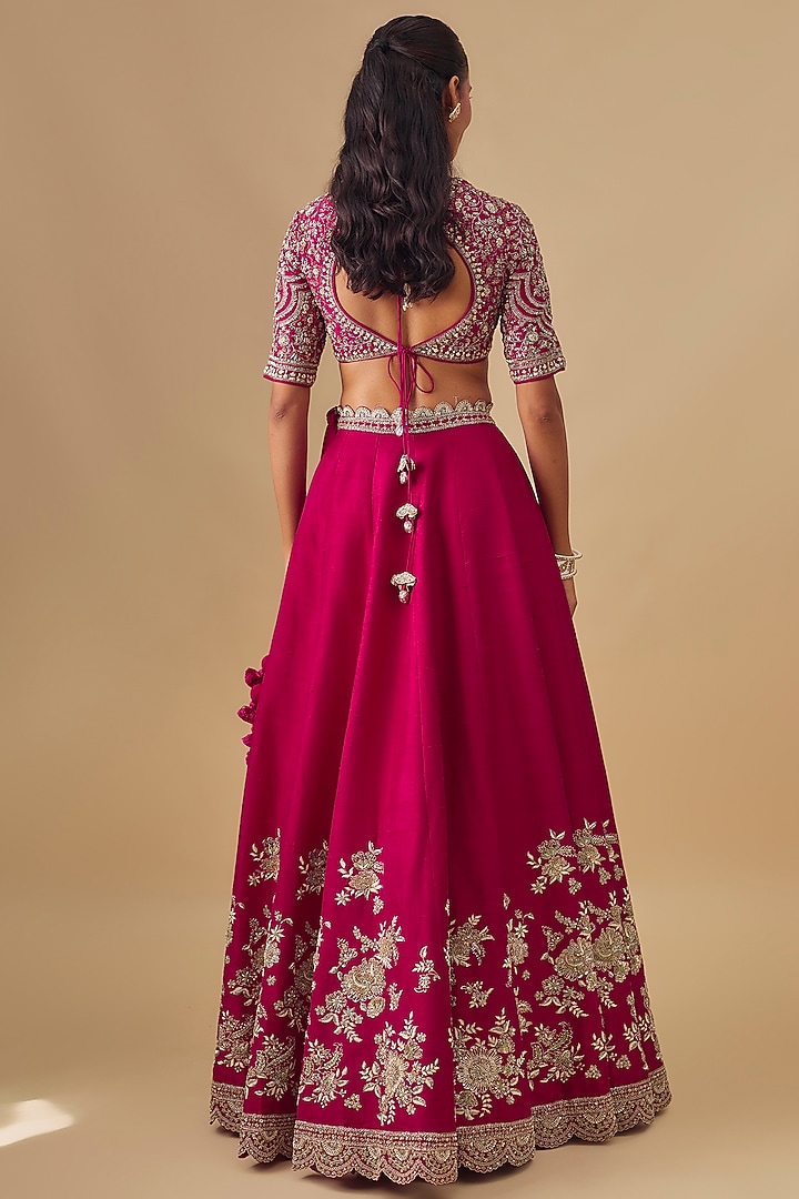Pink Raw Silk Zardosi Embroidered Bridal Lehenga Set by Jayanti Reddy at Pernia's Pop Up Shop
