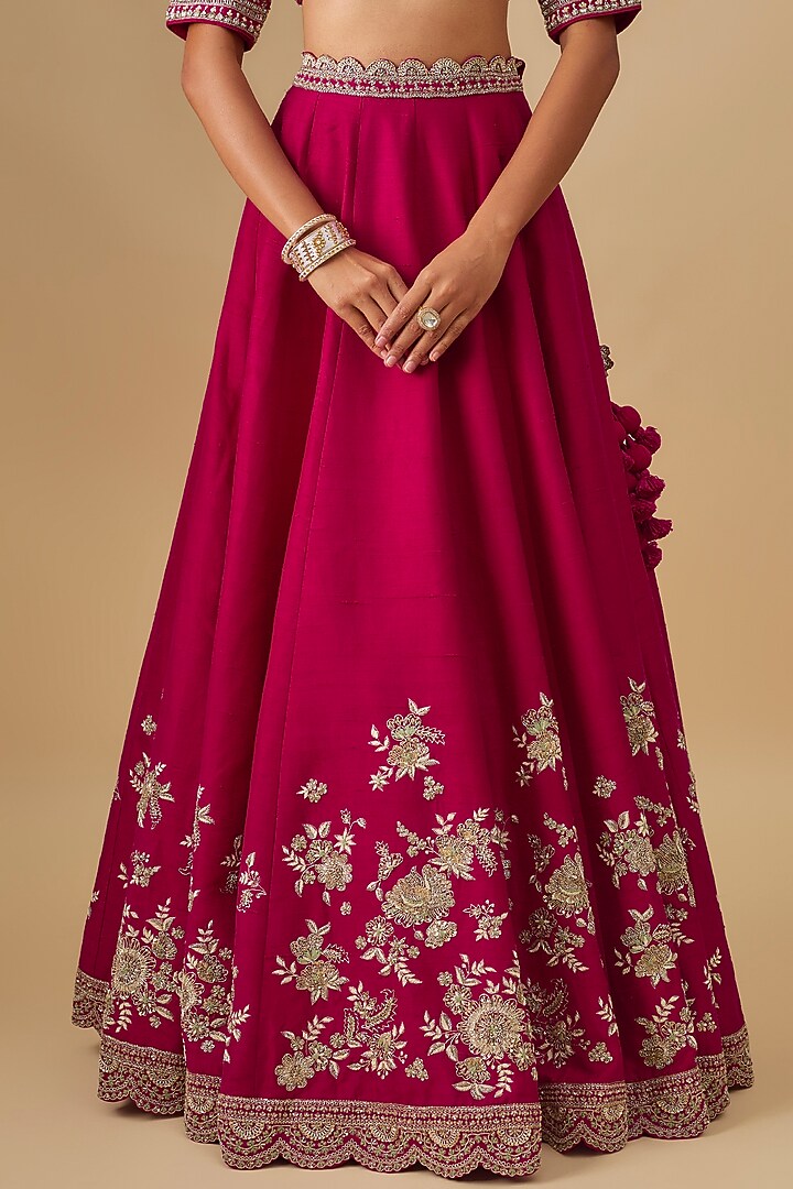 Pink Raw Silk Zardosi Embroidered Bridal Lehenga Set by Jayanti Reddy at Pernia's Pop Up Shop