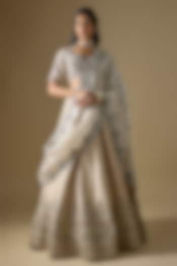 Beige Raw Silk Zardosi Embroidered Bridal Lehenga Set by Jayanti Reddy at Pernia's Pop Up Shop