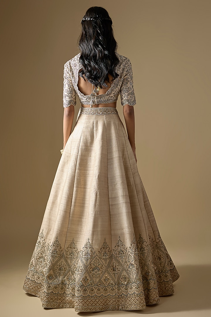 Beige Raw Silk Zardosi Embroidered Bridal Lehenga Set by Jayanti Reddy at Pernia's Pop Up Shop