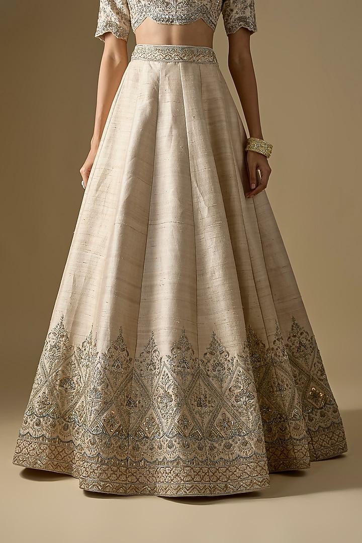 Beige Raw Silk Zardosi Embroidered Bridal Lehenga Set by Jayanti Reddy at Pernia's Pop Up Shop