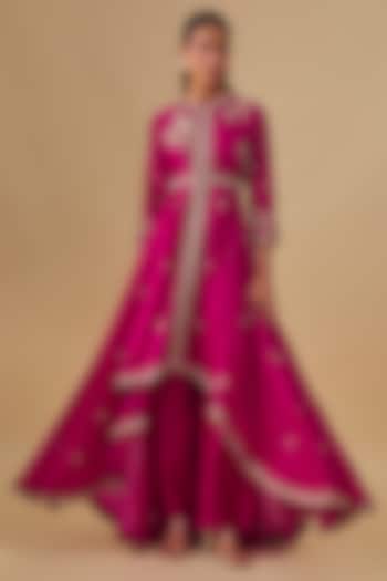 Pink Silk Zardosi Embroidered Bridal Anarkali Set by Jayanti Reddy at Pernia's Pop Up Shop