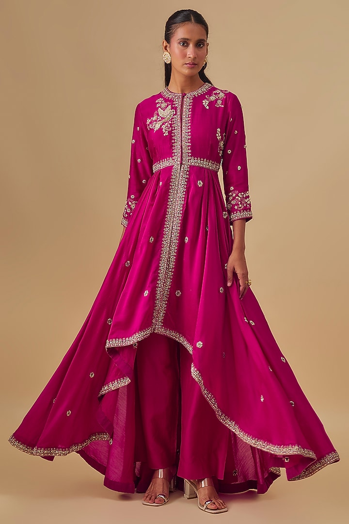 Pink Silk Zardosi Embroidered Bridal Anarkali Set by Jayanti Reddy at Pernia's Pop Up Shop