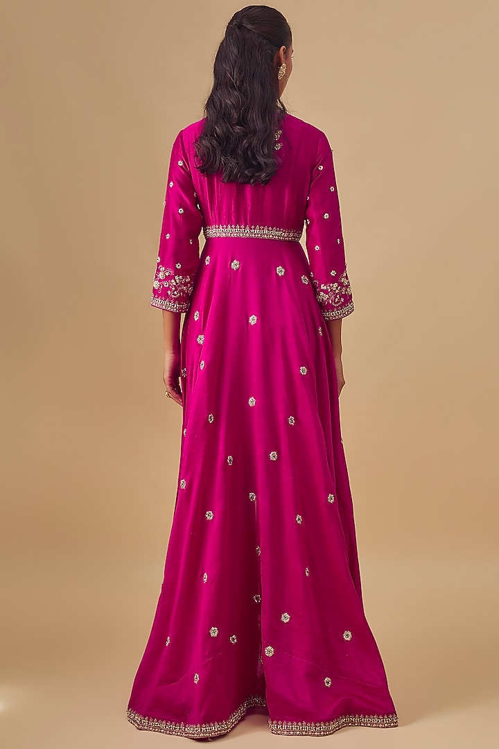 Pink Silk Zardosi Embroidered Bridal Anarkali Set by Jayanti Reddy at Pernia's Pop Up Shop