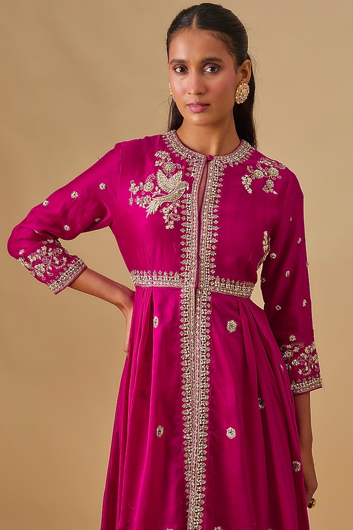 Pink Silk Zardosi Embroidered Bridal Anarkali Set by Jayanti Reddy at Pernia's Pop Up Shop