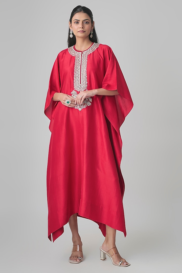 Red Silk Kaftan by Jayanti Reddy at Pernia's Pop Up Shop