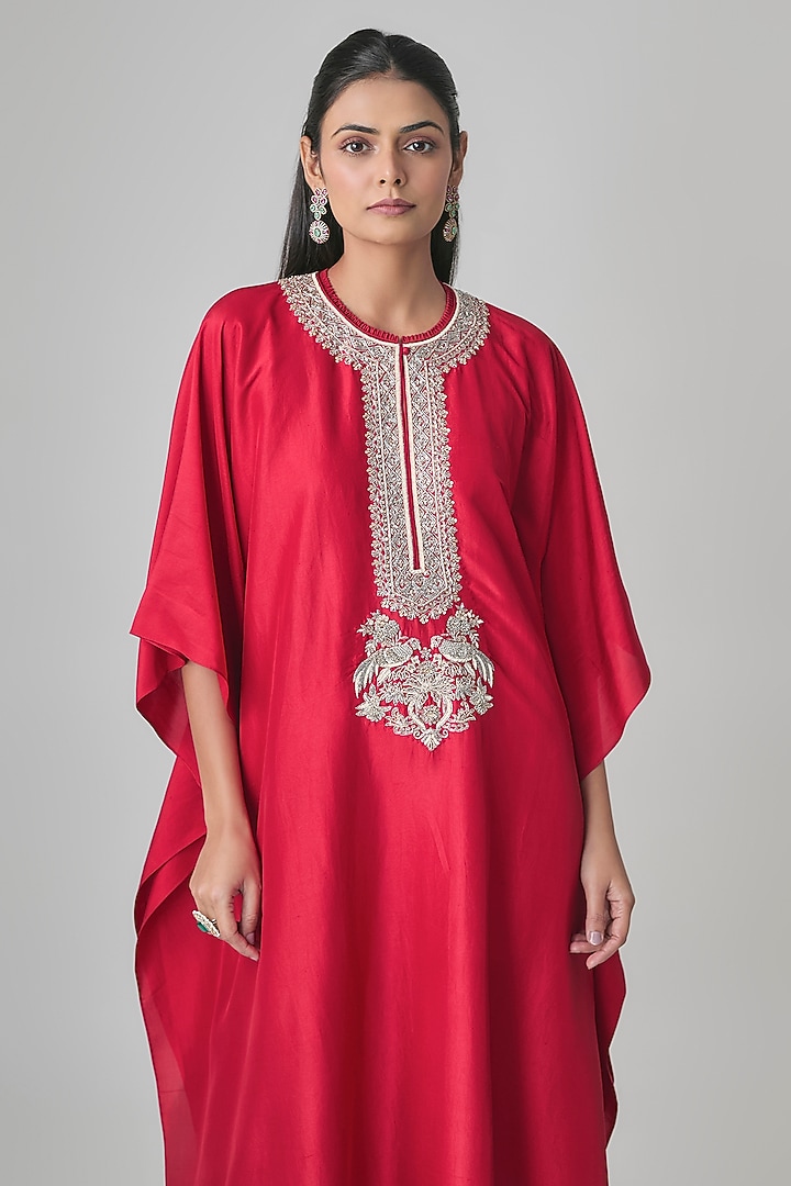 Red Silk Kaftan by Jayanti Reddy at Pernia's Pop Up Shop