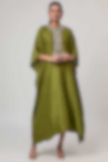 Olive Green Silk Zardosi Work Kaftan by Jayanti Reddy at Pernia's Pop Up Shop