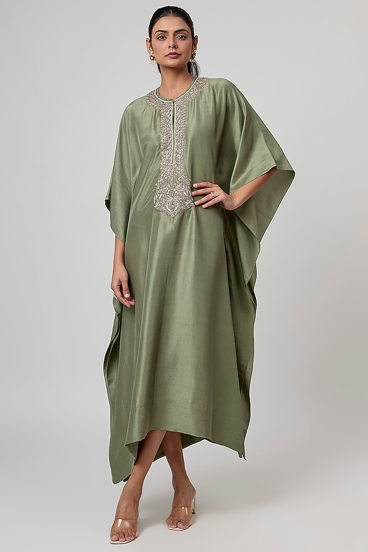 Mint Green Silk Zardosi Work Kaftan by Jayanti Reddy at Pernia's Pop Up Shop
