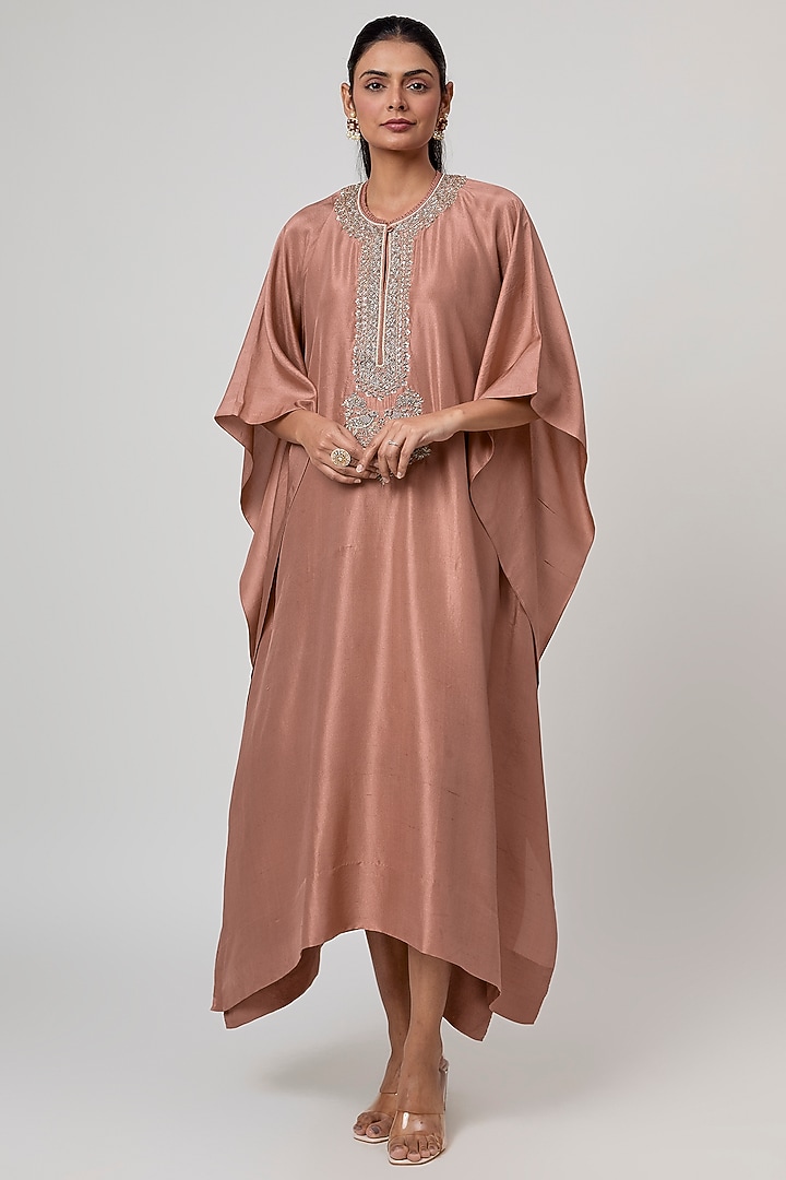 Peach Silk Zardosi Work Kaftan by Jayanti Reddy at Pernia's Pop Up Shop