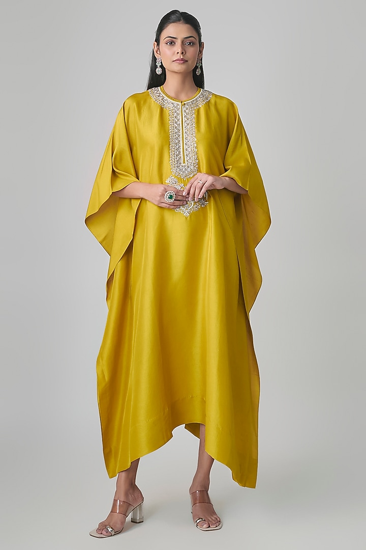 Golden Yellow Silk Kaftan by Jayanti Reddy at Pernia's Pop Up Shop