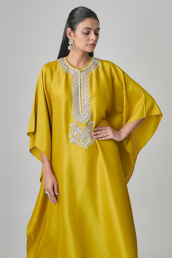 Golden Yellow Silk Kaftan by Jayanti Reddy at Pernia's Pop Up Shop