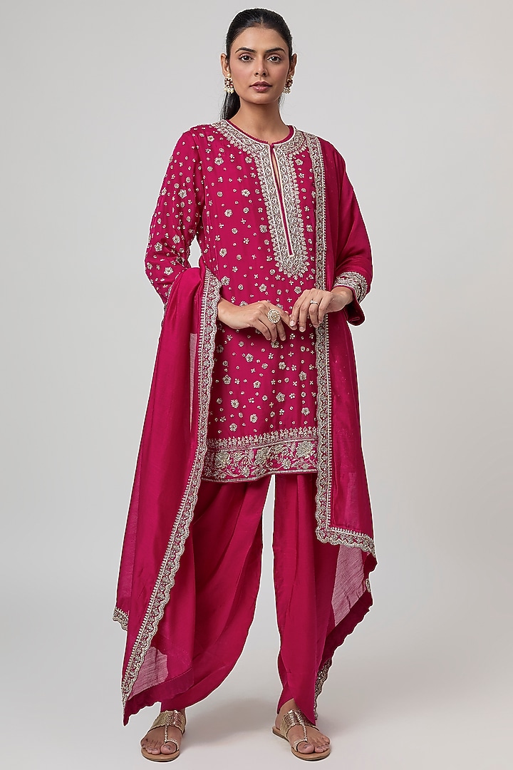 Pink Silk Zardosi Work Kurta Set by Jayanti Reddy at Pernia's Pop Up Shop