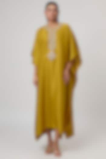 Golden Yellow Silk Zardosi Work Kaftan by Jayanti Reddy at Pernia's Pop Up Shop