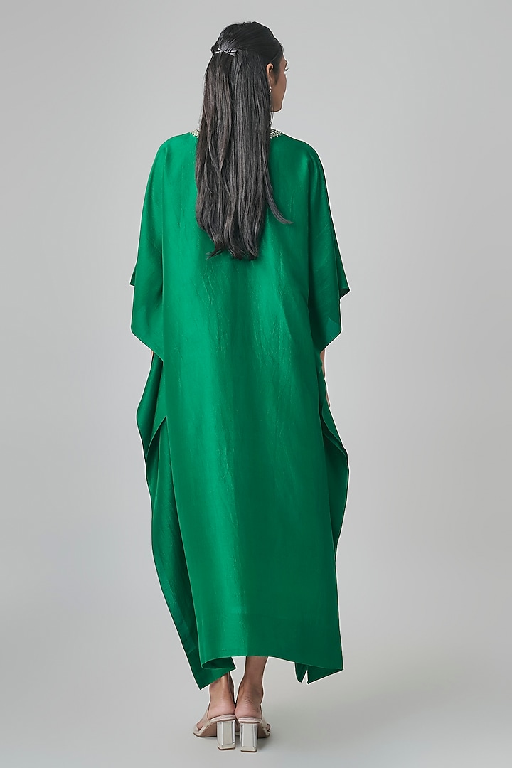 Bottle Green Silk Kaftan by Jayanti Reddy at Pernia's Pop Up Shop
