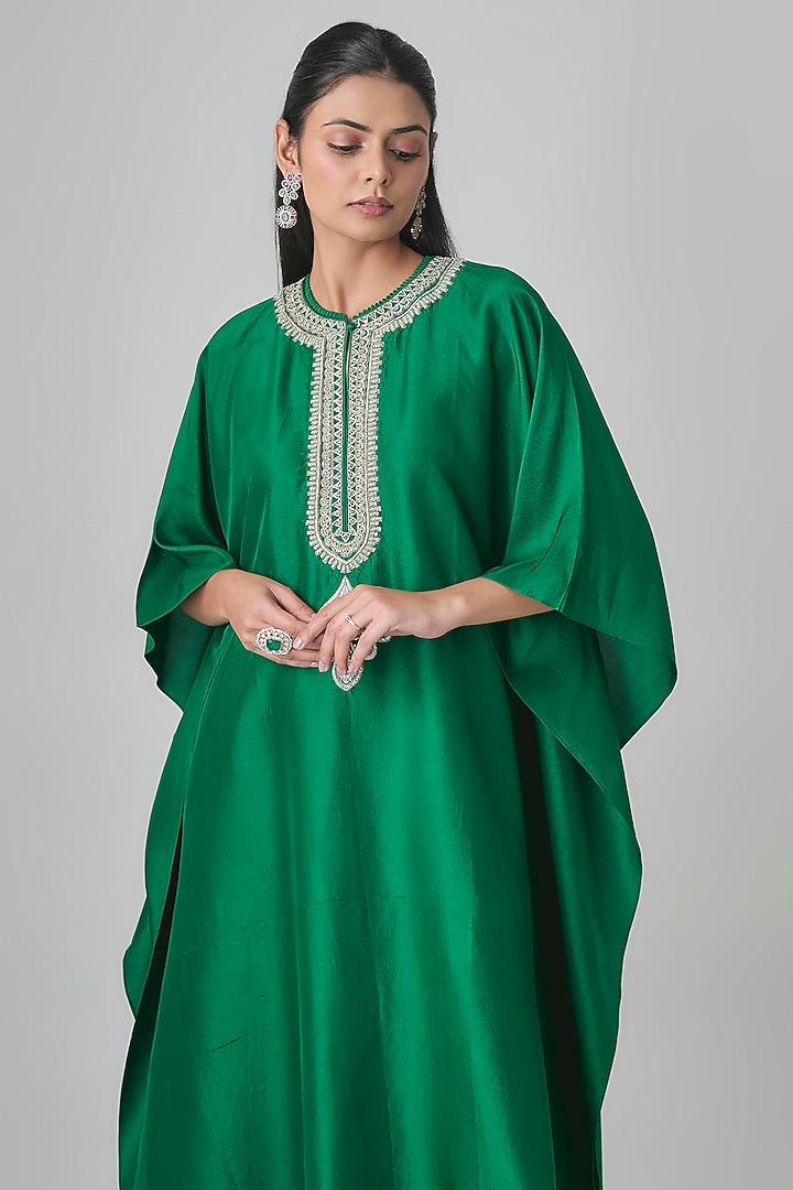 Bottle Green Silk Kaftan by Jayanti Reddy at Pernia's Pop Up Shop