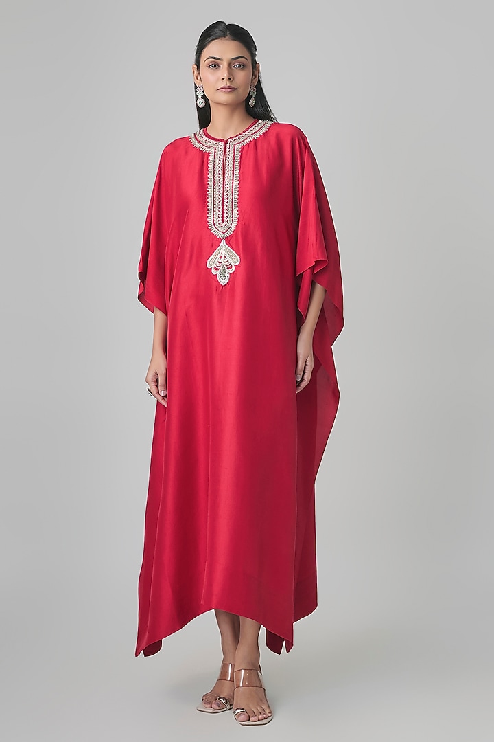 Red Silk Kaftan by Jayanti Reddy at Pernia's Pop Up Shop