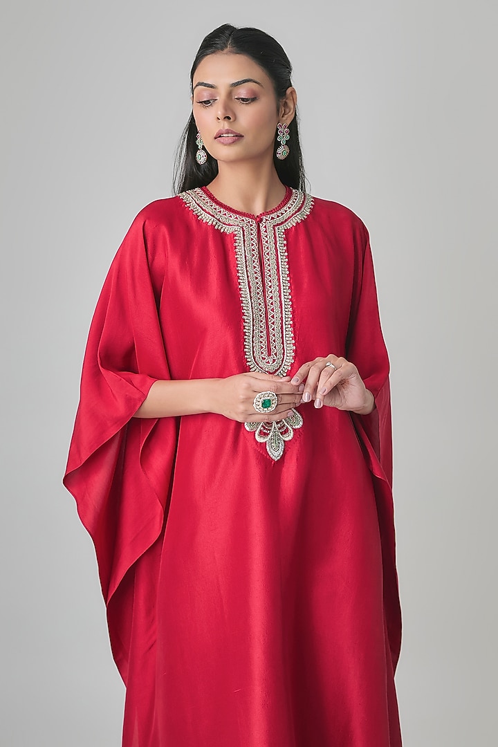 Red Silk Kaftan by Jayanti Reddy at Pernia's Pop Up Shop