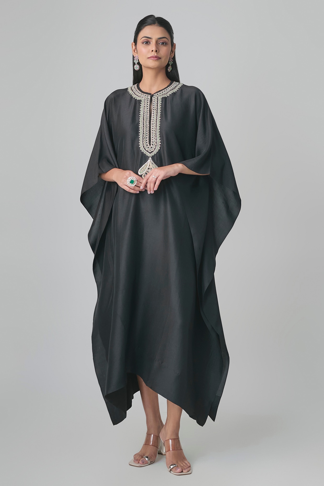 Jayanti Reddy Black Silk Kaftan