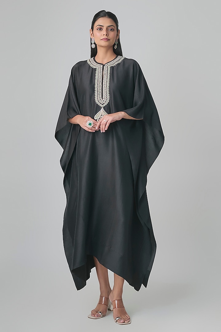 Black Silk Kaftan by Jayanti Reddy at Pernia's Pop Up Shop