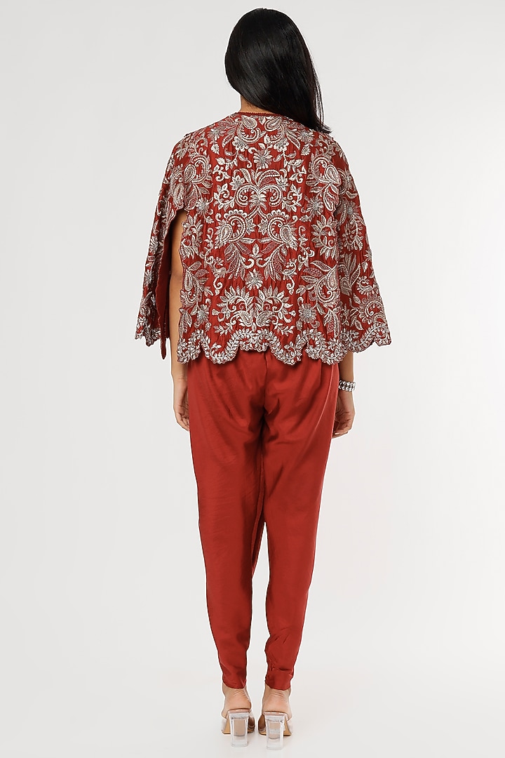 Maroon Silk Dhoti Set With Cape by Jayanti Reddy at Pernia's Pop Up Shop