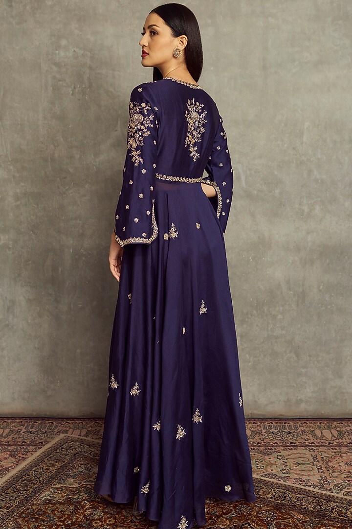 Purple Silk Embroidered Wedding Anarkali Set by Jayanti Reddy at Pernia's Pop Up Shop