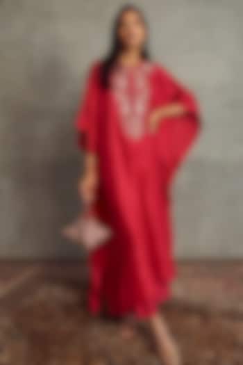 Red Embroidered Kaftan Set by Jayanti Reddy at Pernia's Pop Up Shop
