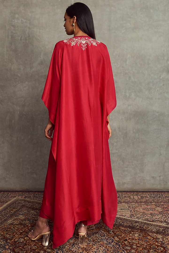 Red Embroidered Kaftan Set by Jayanti Reddy at Pernia's Pop Up Shop