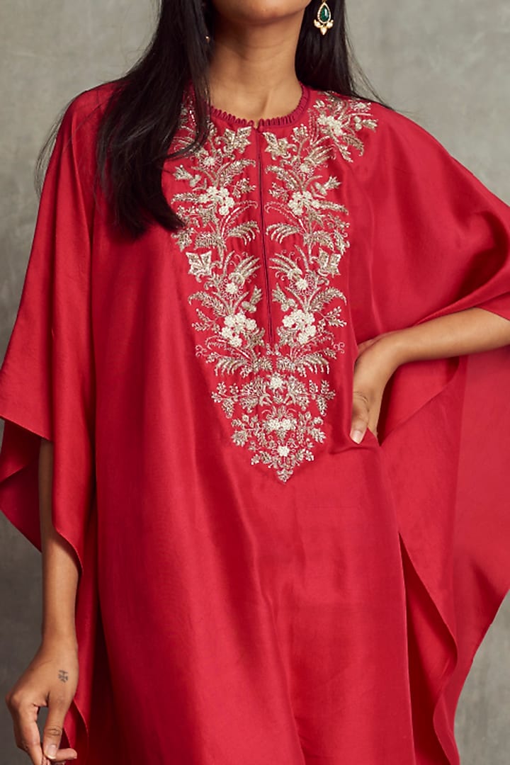 Red Embroidered Kaftan Set by Jayanti Reddy at Pernia's Pop Up Shop