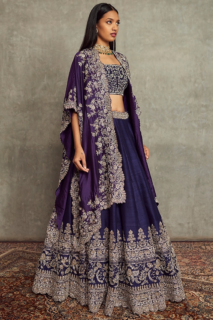 Purple Raw Silk Embroidered Bridal Lehenga Set by Jayanti Reddy at ...