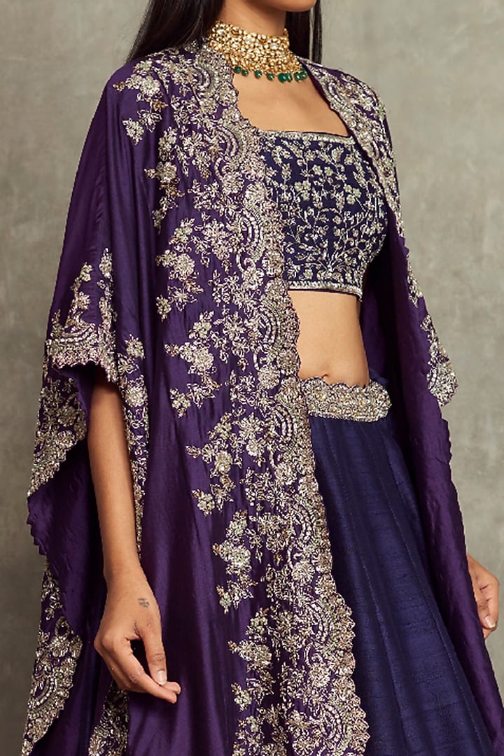 Purple Raw Silk Embroidered Bridal Lehenga Set by Jayanti Reddy at Pernia's Pop Up Shop
