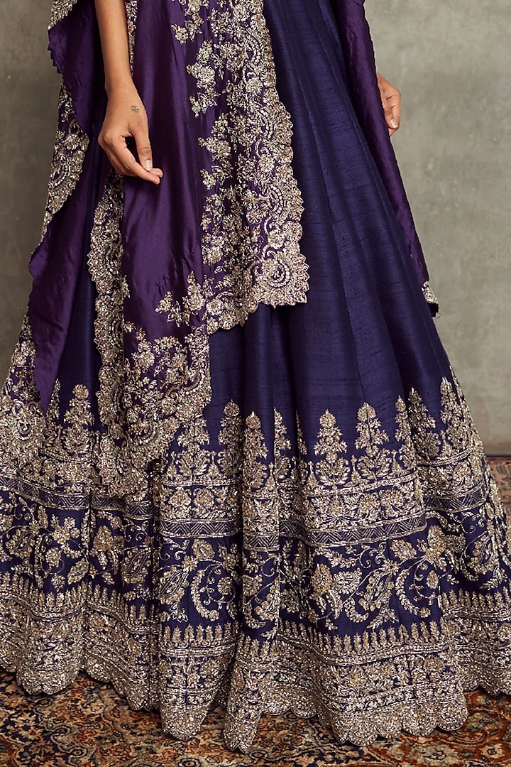 Purple Raw Silk Embroidered Bridal Lehenga Set by Jayanti Reddy at Pernia's Pop Up Shop