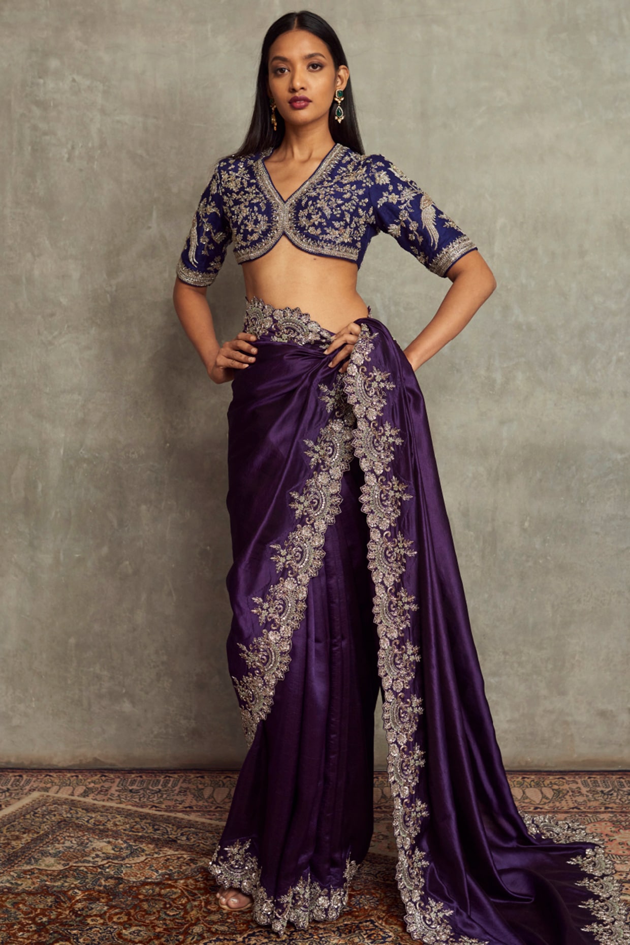 JAYANTI REDDY presents Purple Embroidered Saree With Blouse exclusively at  FEI