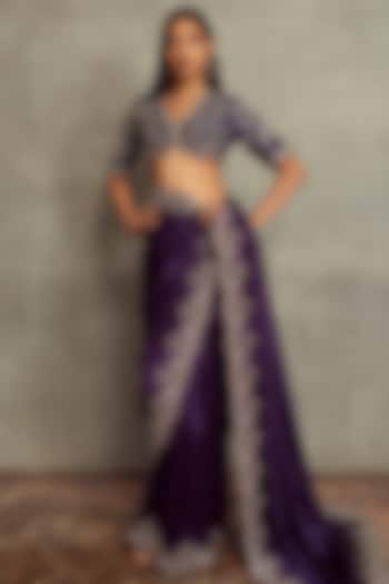 Purple Embroidered Saree Set by Jayanti Reddy