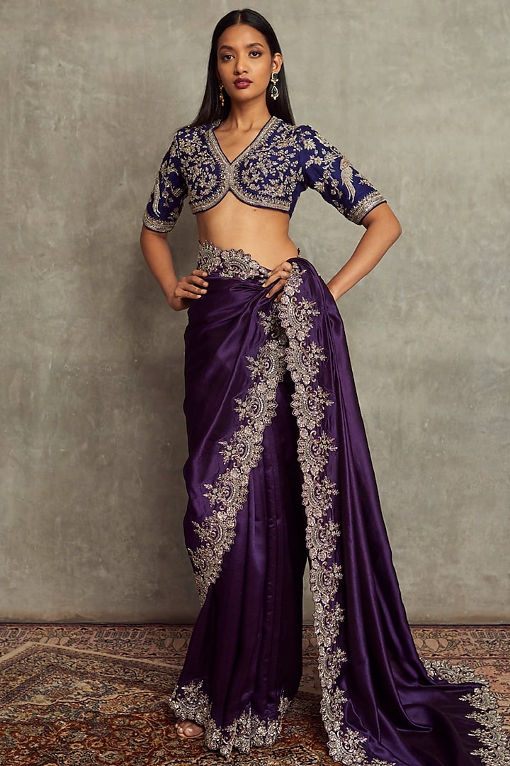 Purple Embroidered Saree Set by Jayanti Reddy