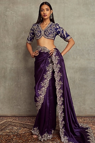 Purple Embroidered Saree Set by Jayanti Reddy