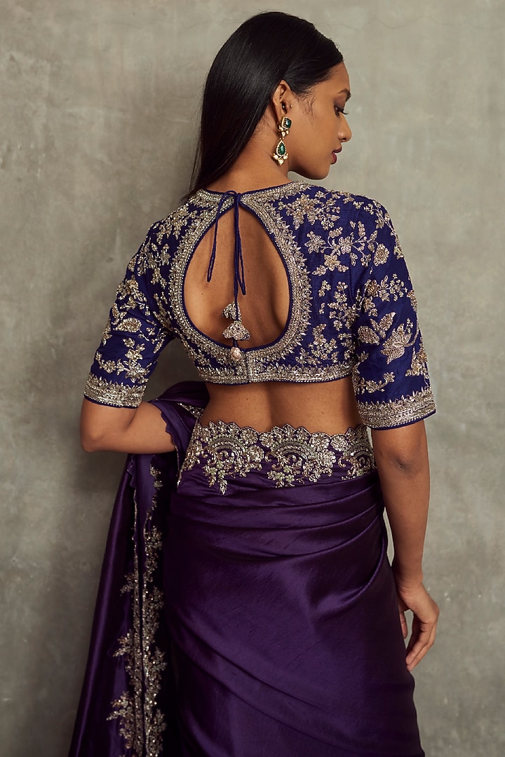 Purple Embroidered Bridal Saree Set by Jayanti Reddy at Pernia's Pop Up Shop
