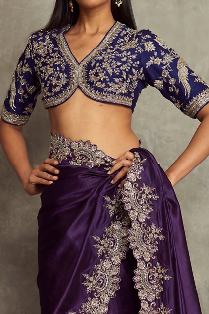 Purple Embroidered Bridal Saree Set by Jayanti Reddy at Pernia's Pop Up Shop