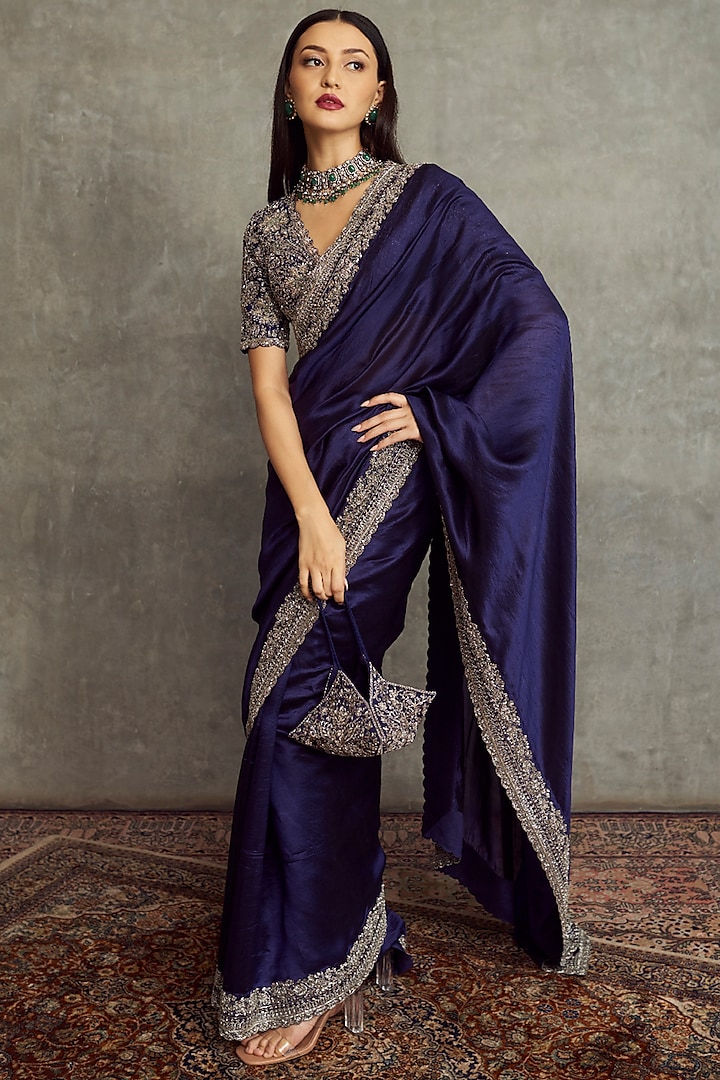 Purple Silk Saree Set by Jayanti Reddy