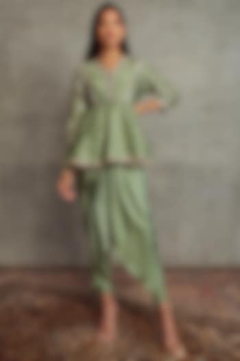 Mint Green Chanderi Silk Dhoti Set by Jayanti Reddy