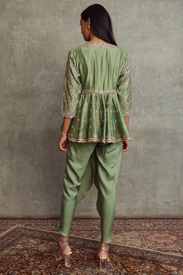 Mint Green Chanderi Silk Dhoti Set by Jayanti Reddy at Pernia's Pop Up Shop